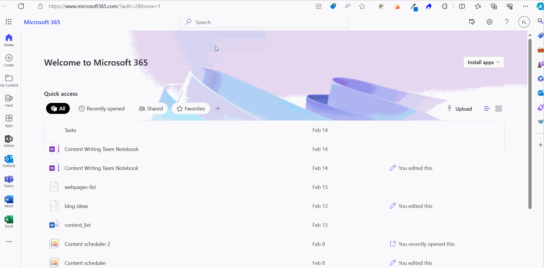 Demo of how Microsoft Entra ID Admin Center can be accessed from Microsoft 365 home page.