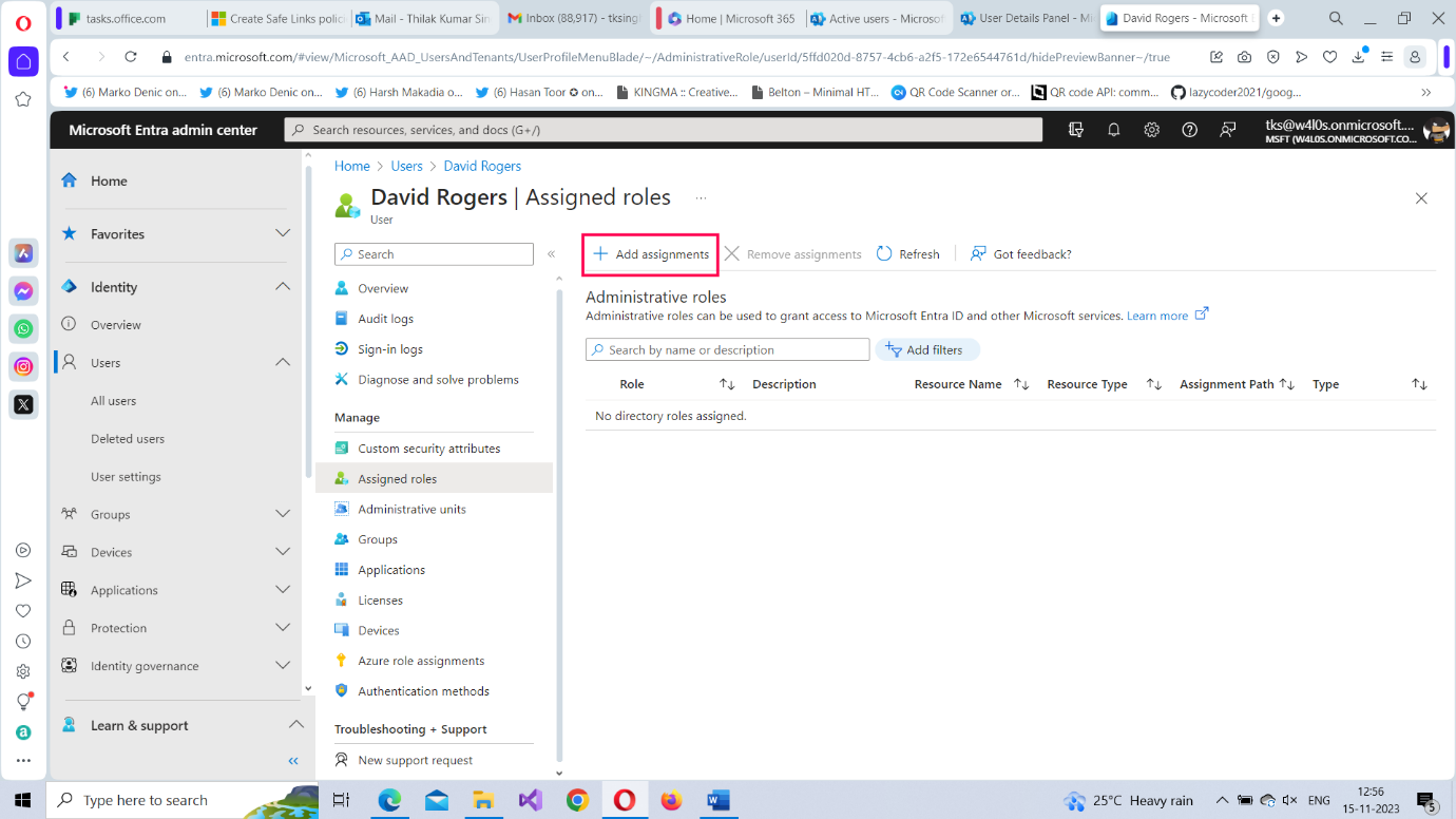 Add assignment button in Microsoft Entra Admin Center lets you assign admin roles to your Microsoft 365 users.  