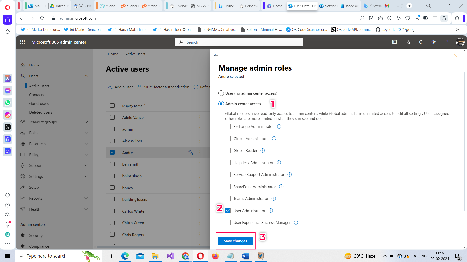 Demo shows how you can assign user administrator role. 