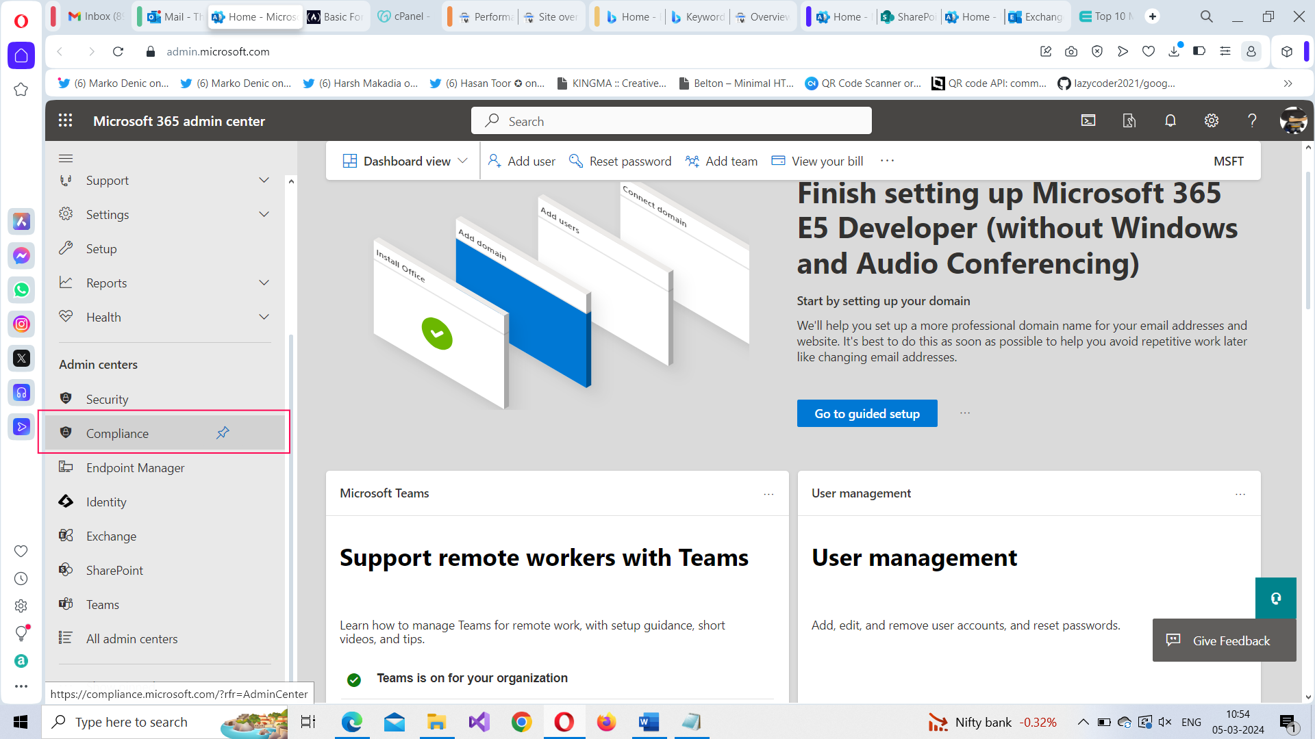 Accessing Compliance admin center demo