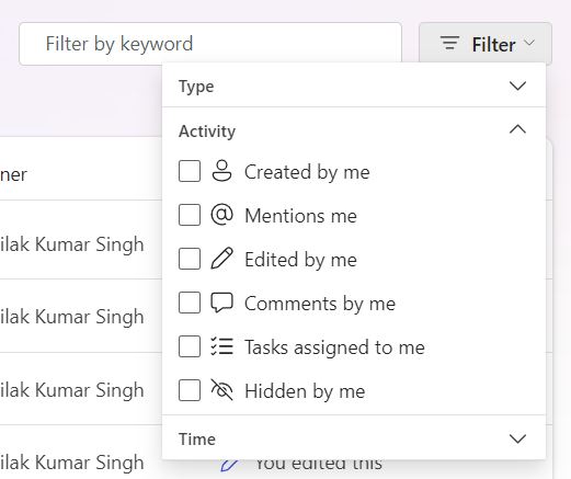Search bar and Filter available in the My Content tab   