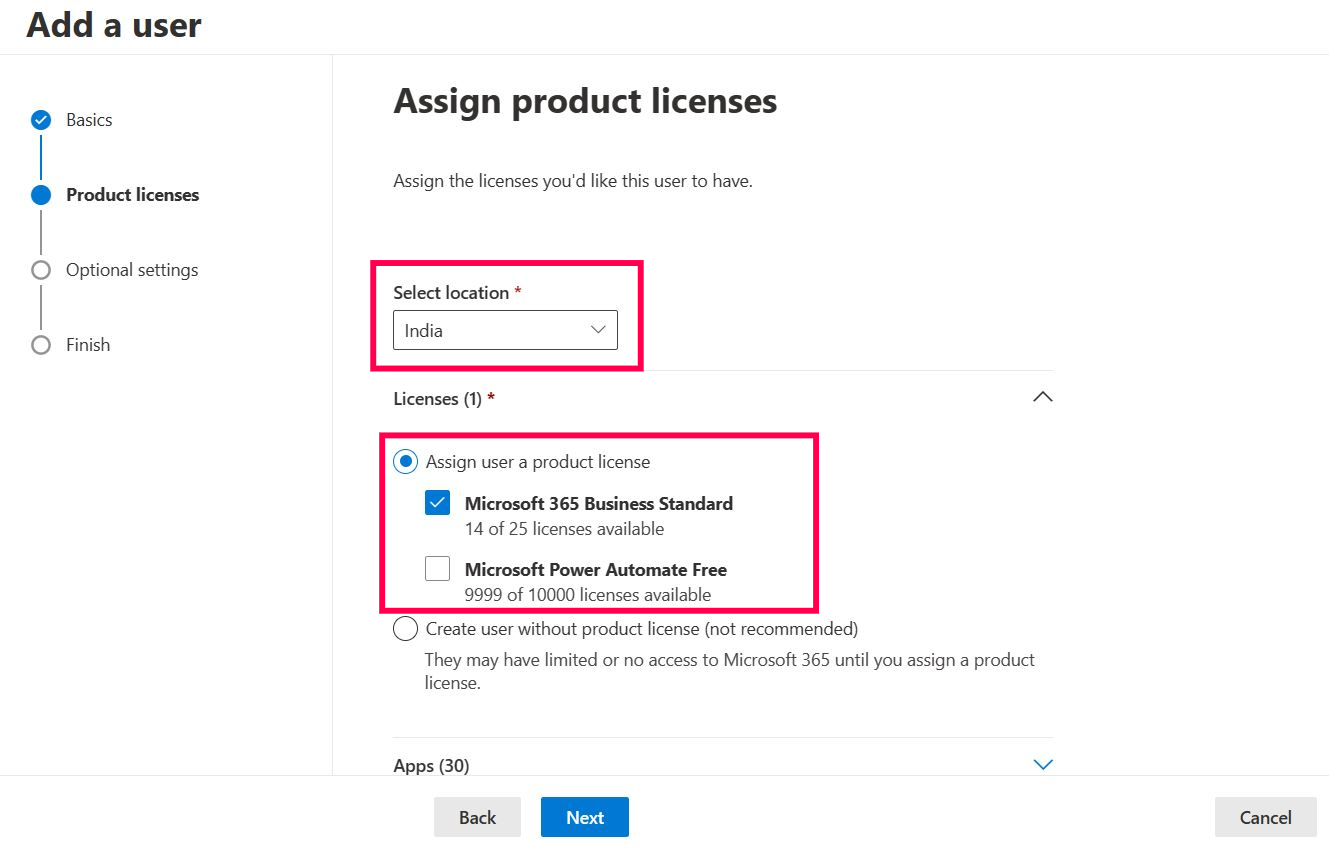 Assigning Microsoft 365 user license  