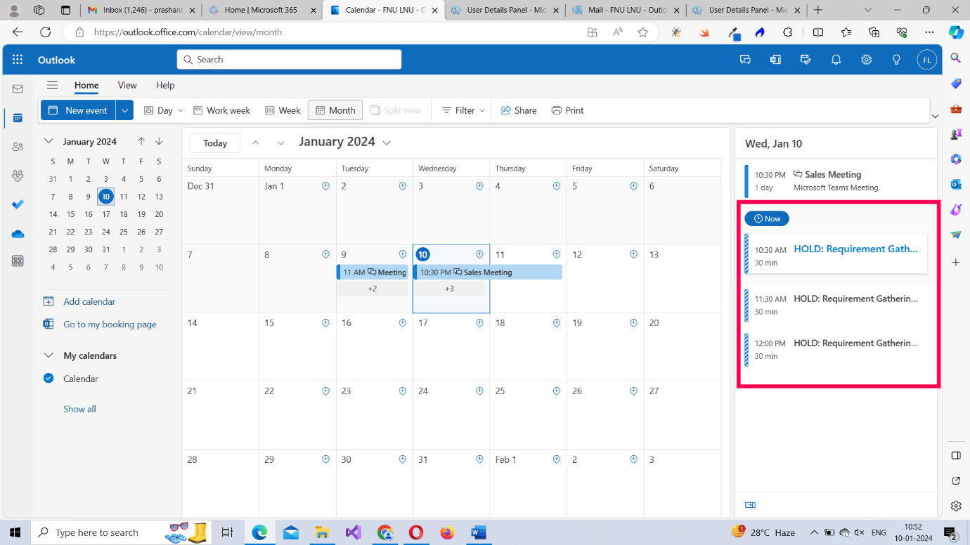 Image shows how you can confirm the scheduling poll details were sent successfully by checking your Outlook Calendar.  