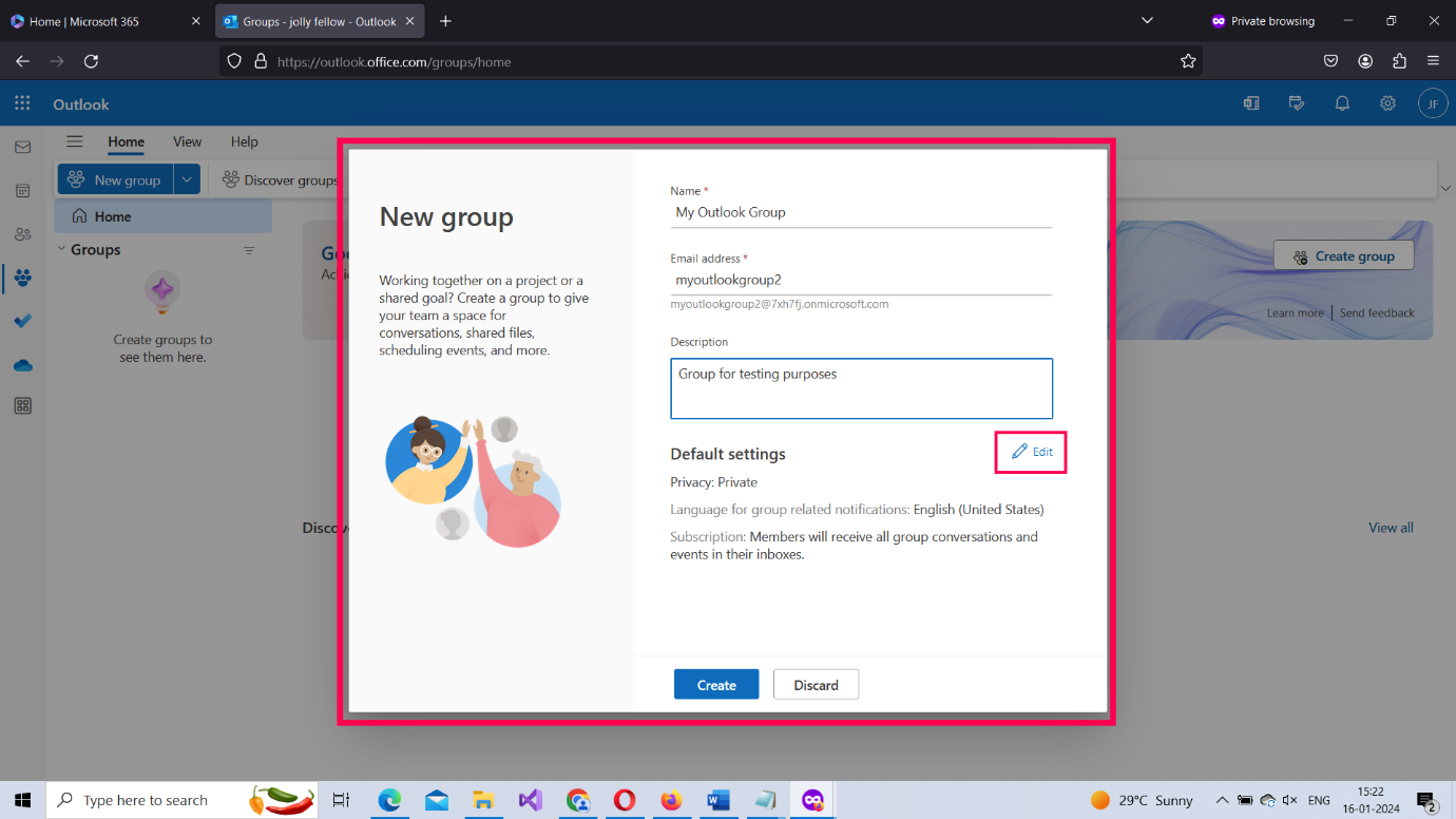 Image shows how to invite optional meeting attendees by clicking the Optional link and entering their email addresses. 