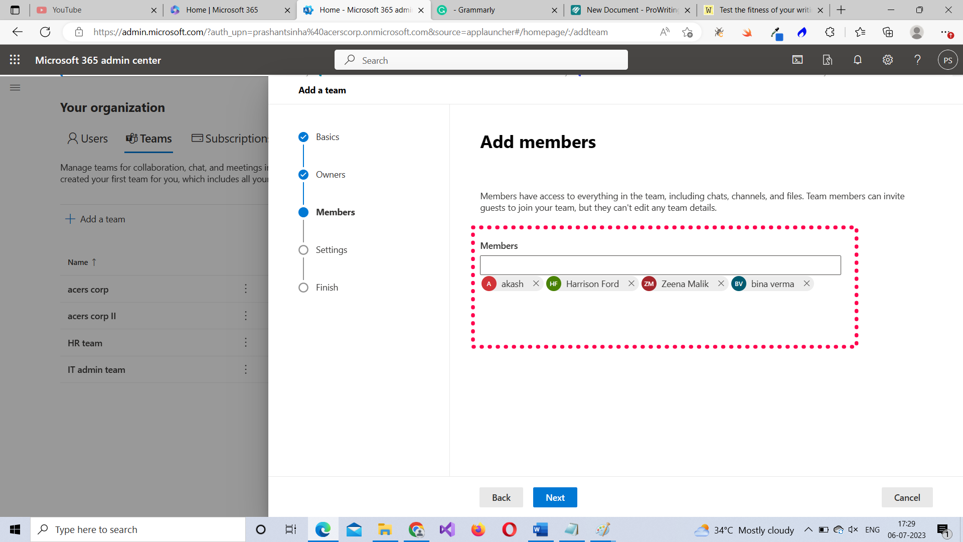 Adding members to the Microsoft Team  