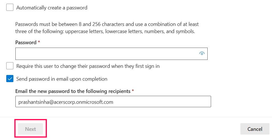 Setting Microsoft 365 user password   