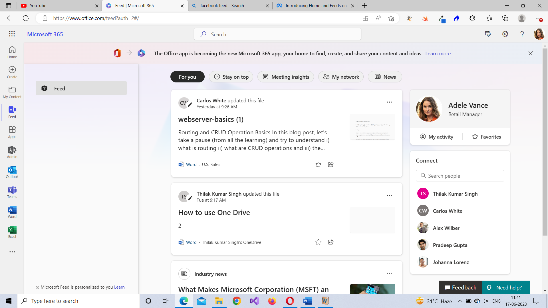Feed tab of Microsoft 365 Home Page    