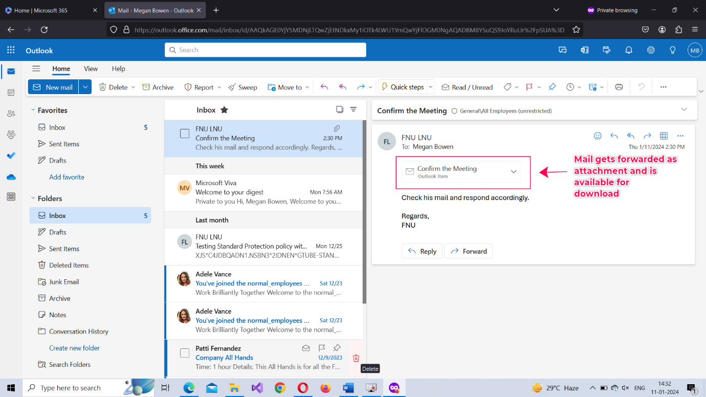 Image displays how you can forward another mail as attachment.   