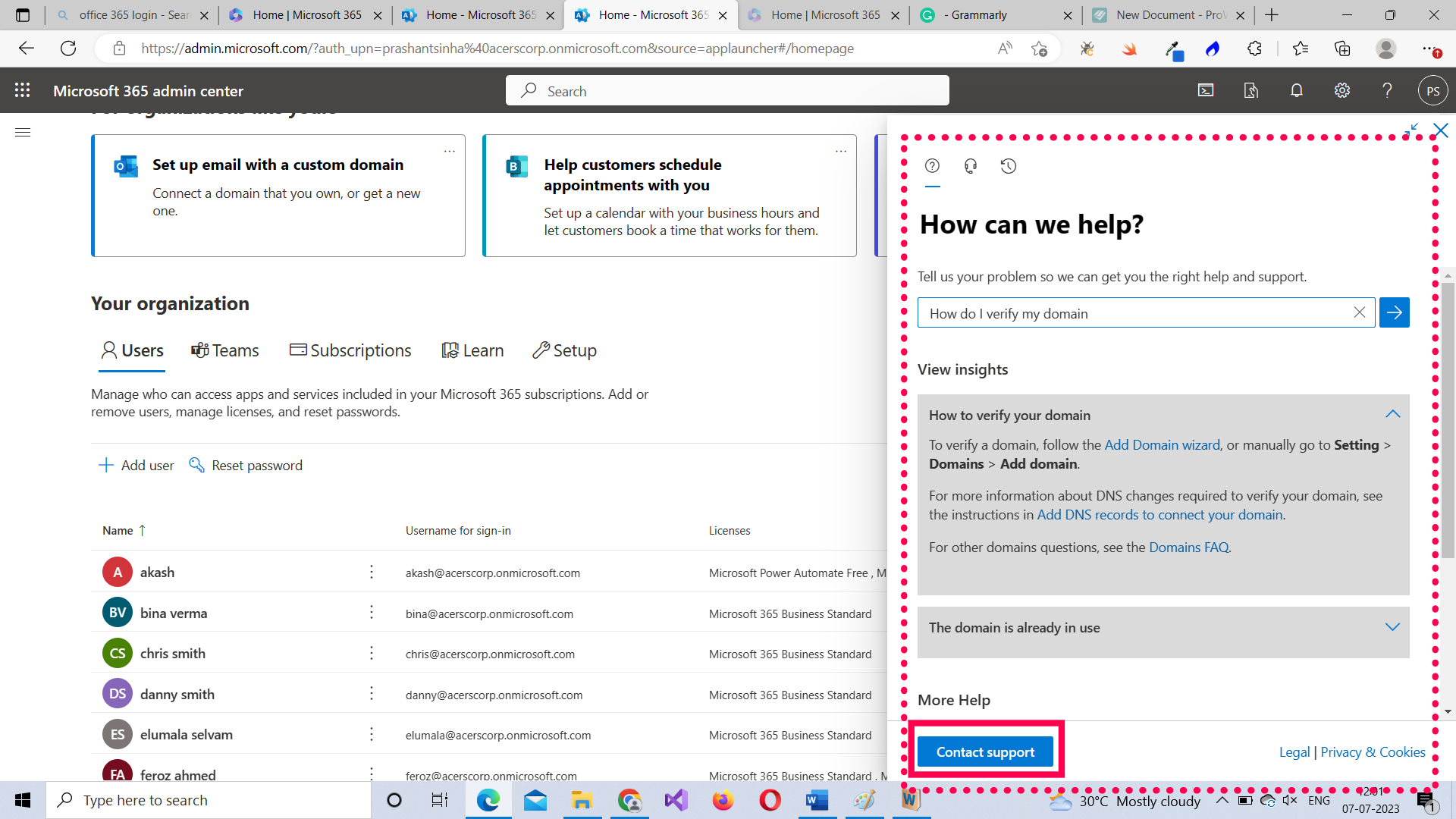 The utility icons in the Microsoft 365 admin home page  
