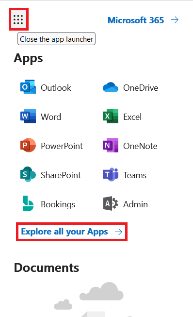 Microsoft 365 app launcher.   