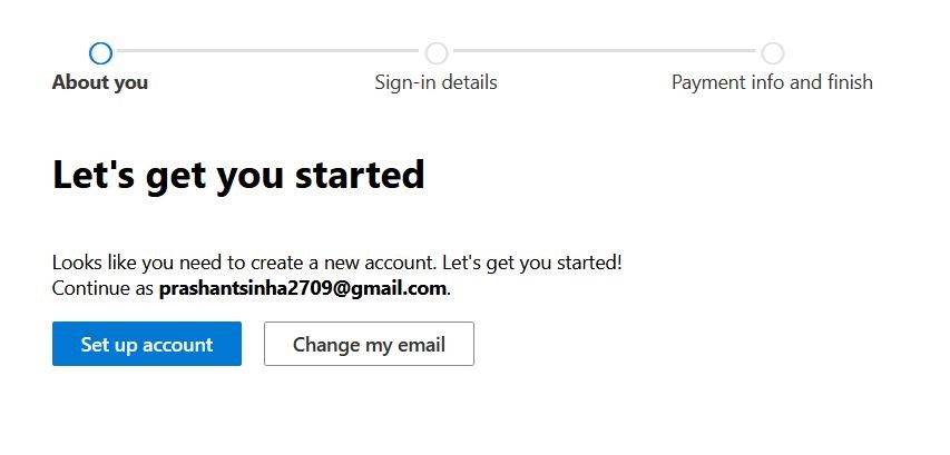Create Microsoft Account for signing up with Microsoft 365 free/trial edition. 