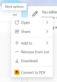 More options for working on Microsoft 365 files 