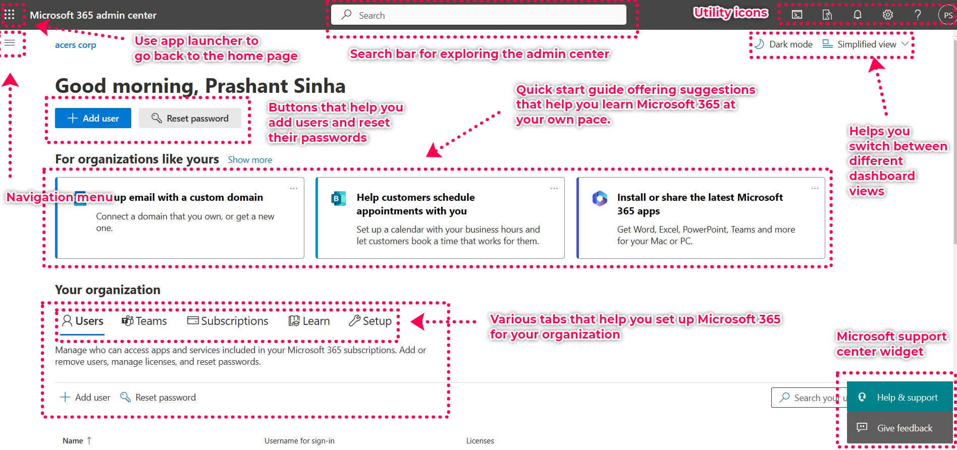 Microsoft 365 Admin Home Page 