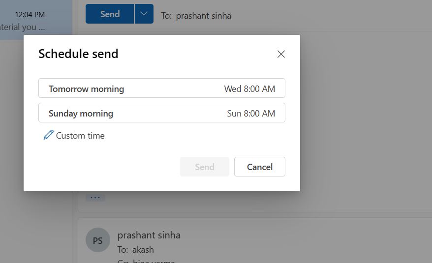 Scheduling mails in Microsoft 365 Outlook Web app  