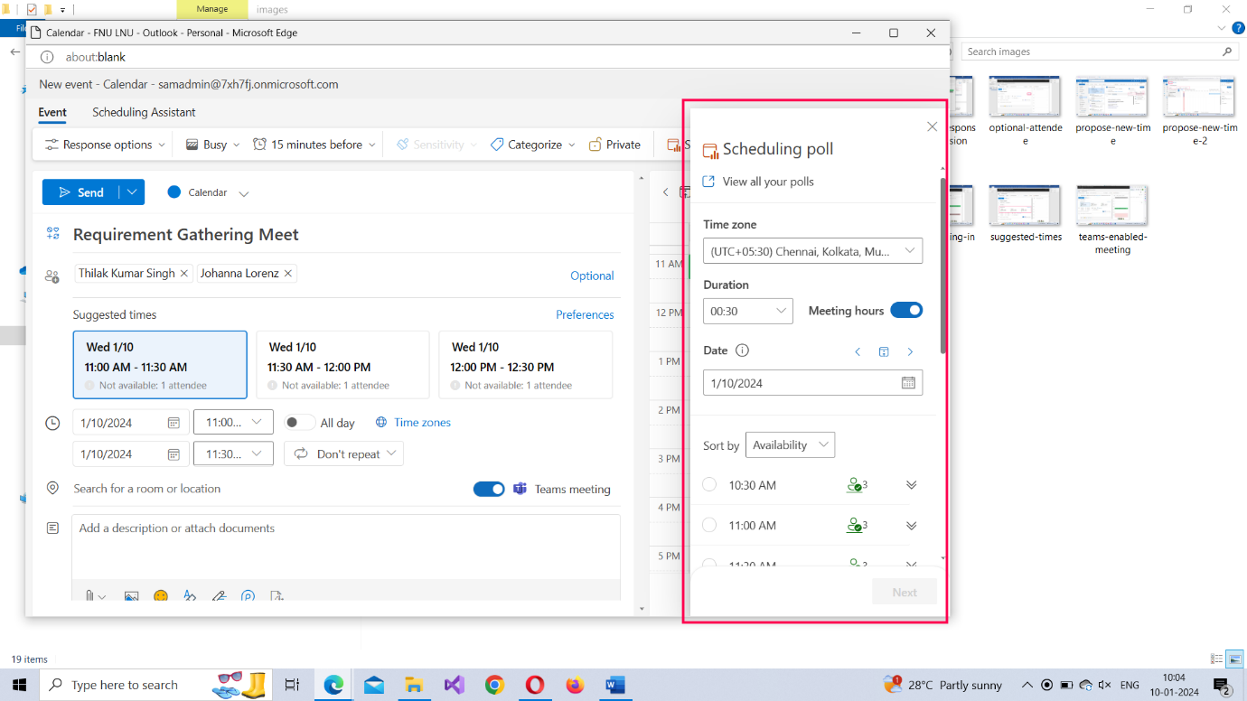 Image shows how the Microsoft 365 Outlook meeting Scheduling poll looks like. 