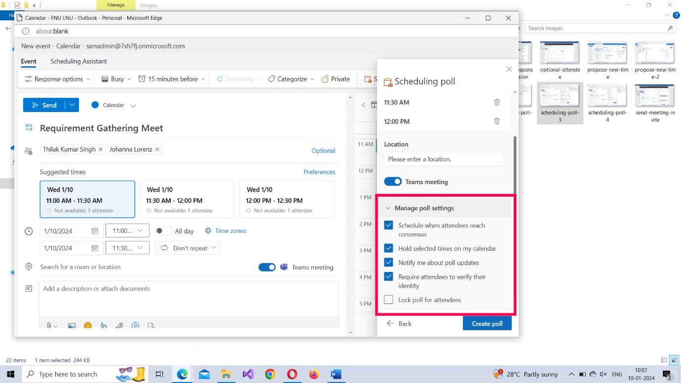 Image shows how you can schedule meeting after polling is complete, enable/disable poll notifications using the poll settings.