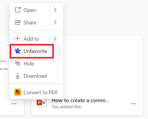 Removing a file from favorites list 