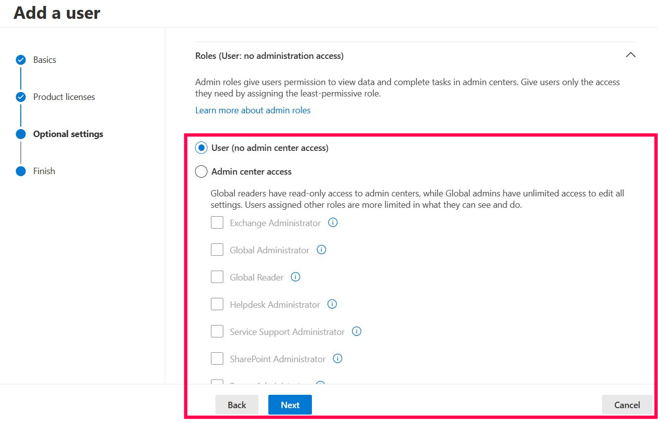 Assigning Microsoft 365 user role  