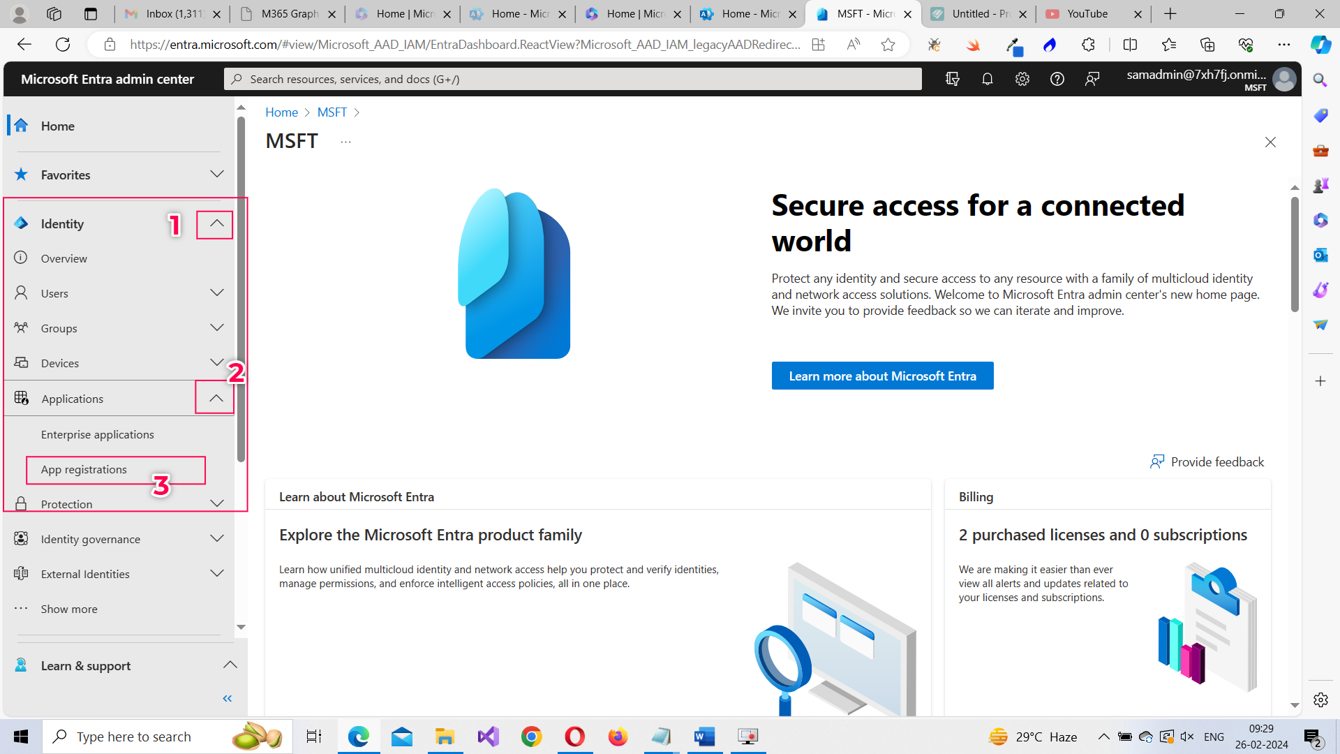 Demo of how App Registrations page can be accessed from Microsoft Entra Admin Center.