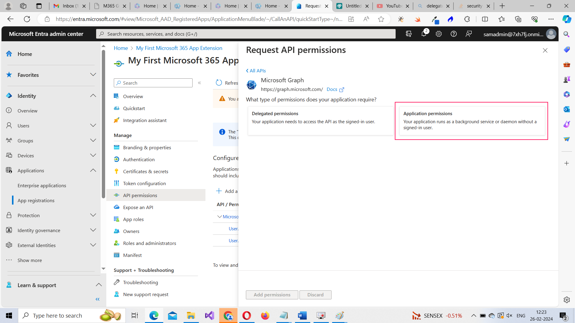 Image highlights the application permission option that lets you configure application permissions for the app. 