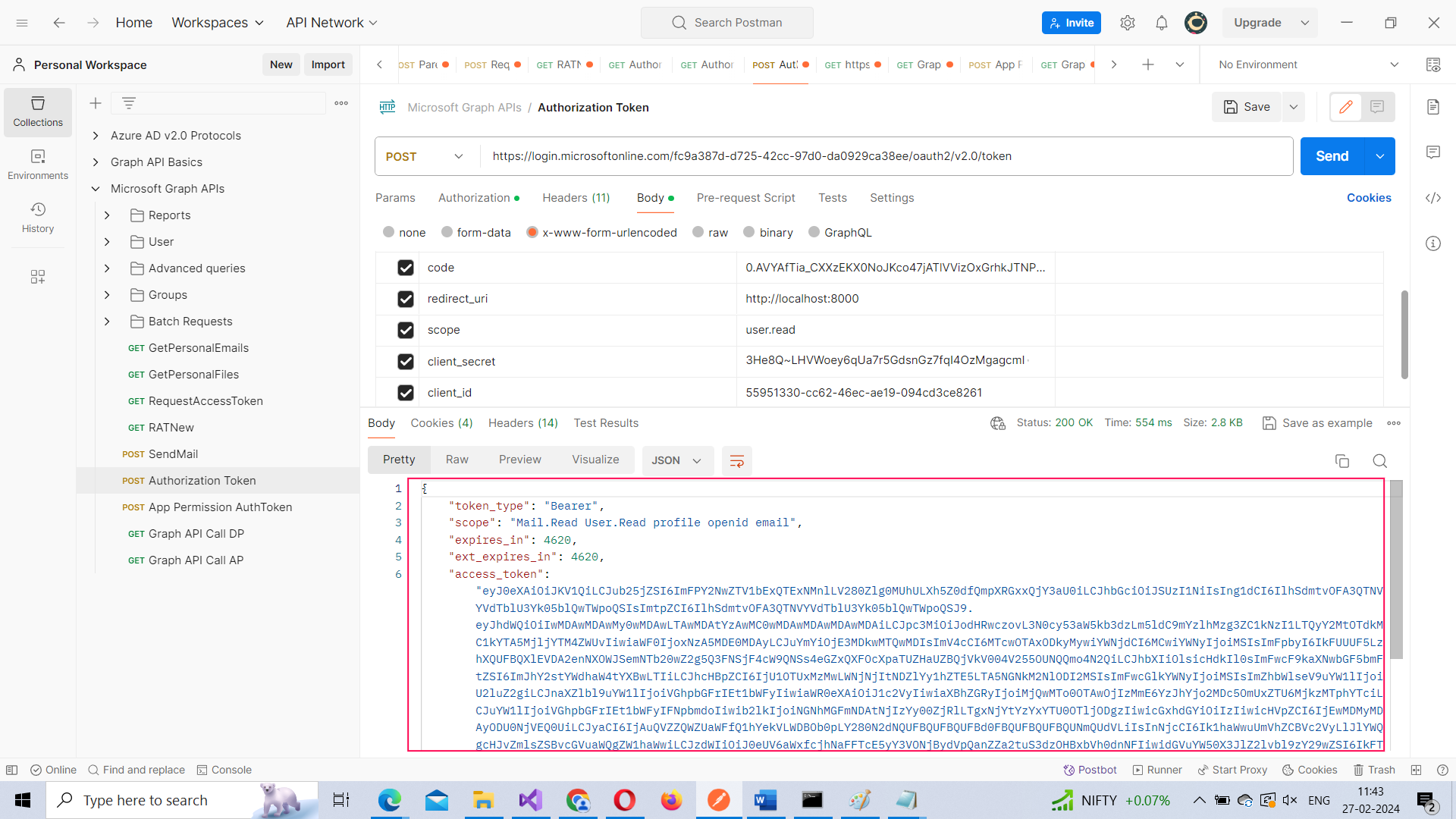 Demo of how the access token is sent back as response. 