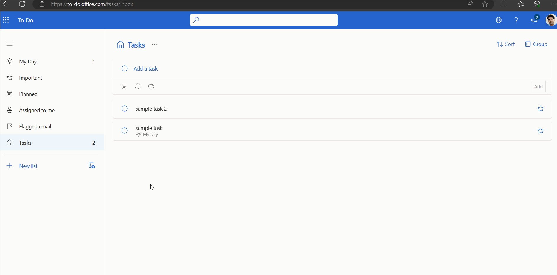 Image shows how you can add a task to my day list by selecting the task and clicking add to my day option available to your right. 