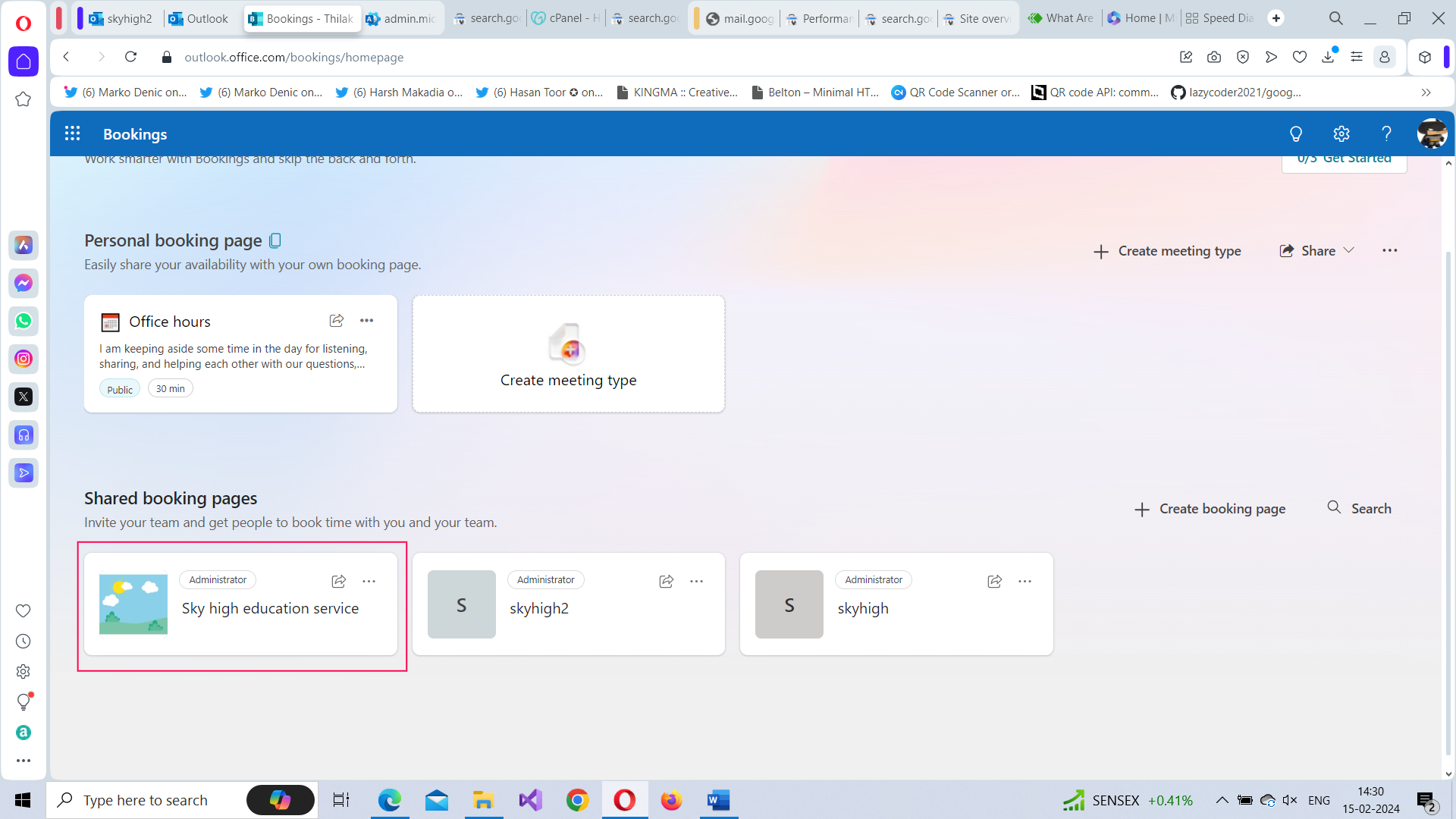 Various booking services displayed on the bookings app page. 
