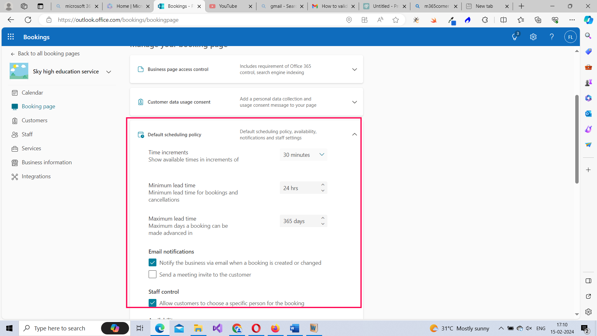 Default scheduling policy of bookings. 