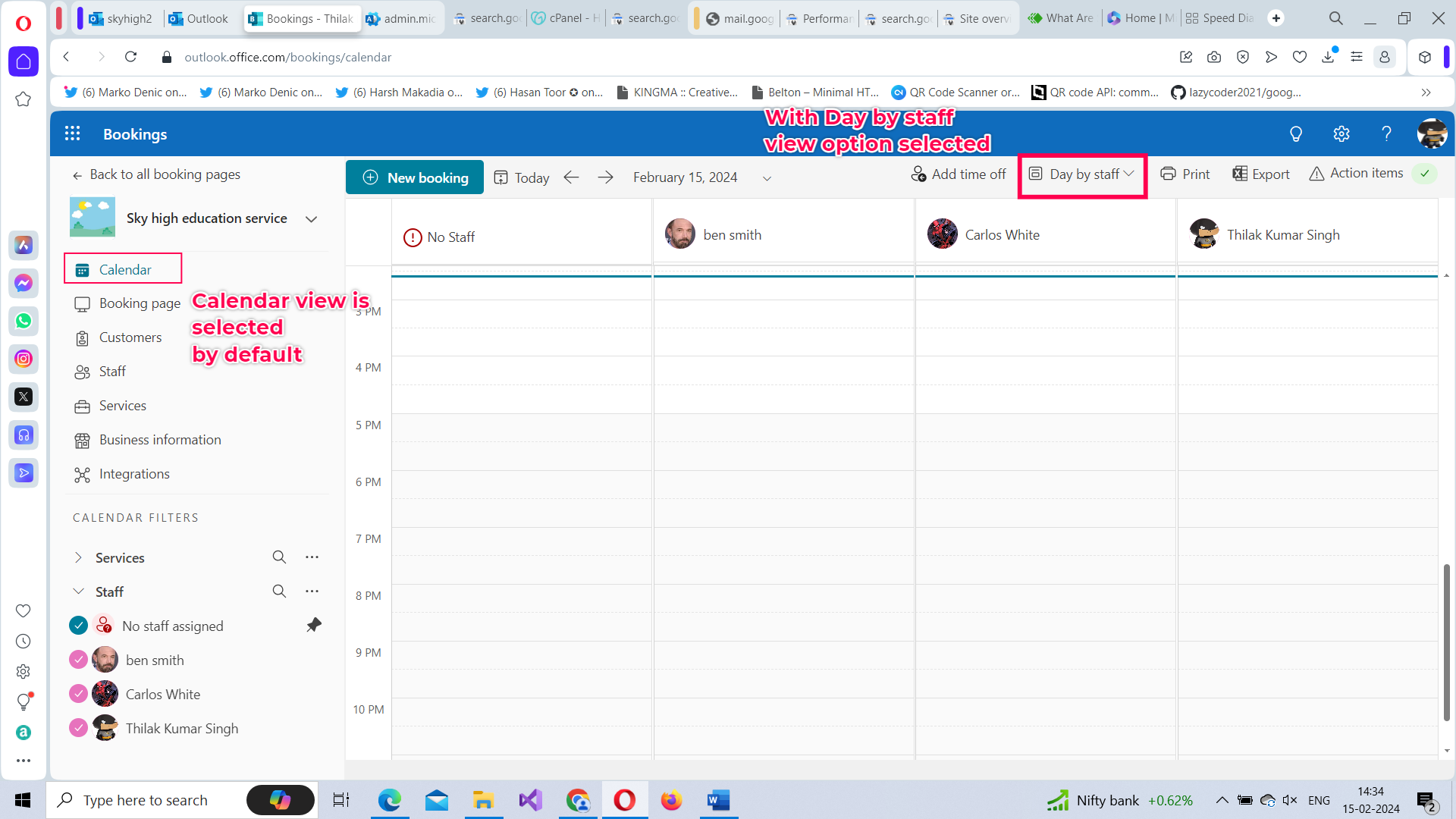 Bookings app calendar tab view. 
