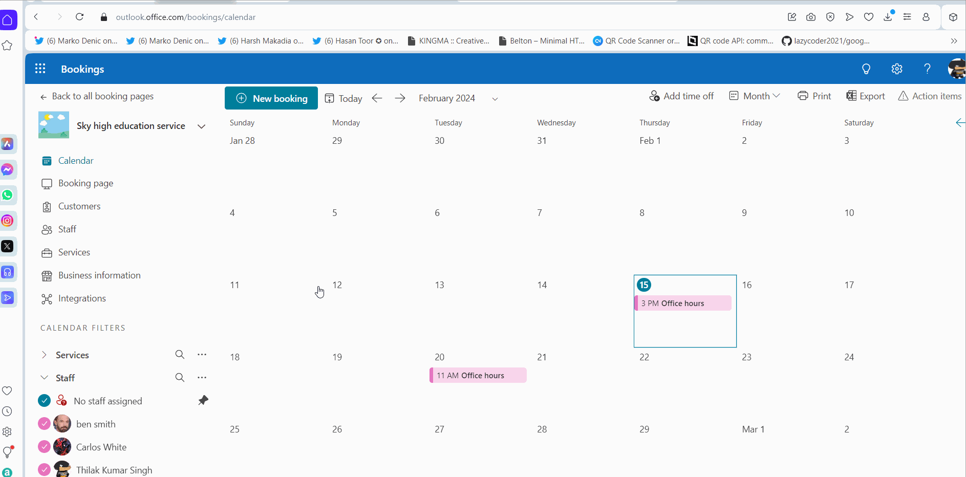 Creating new customer booking from Calendar tab.  