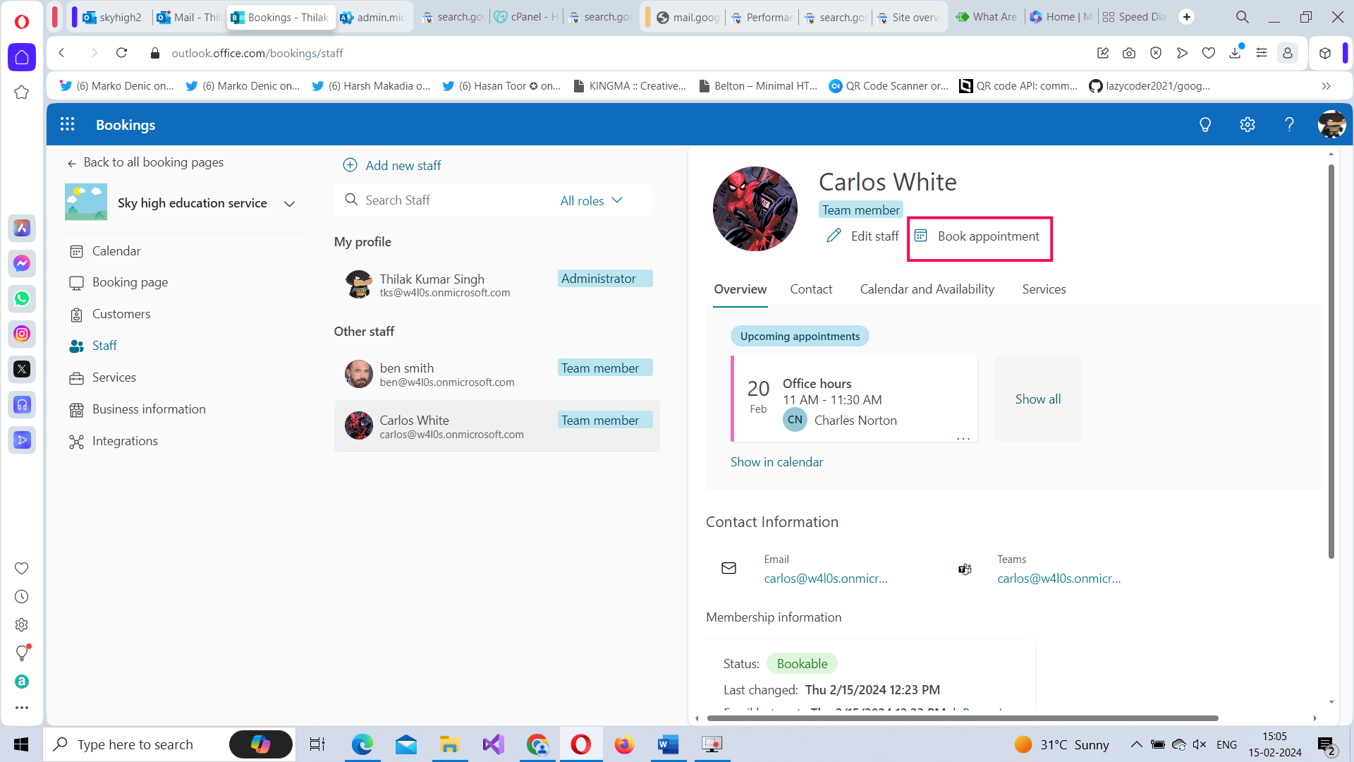 Booking appointments from customer tab.  