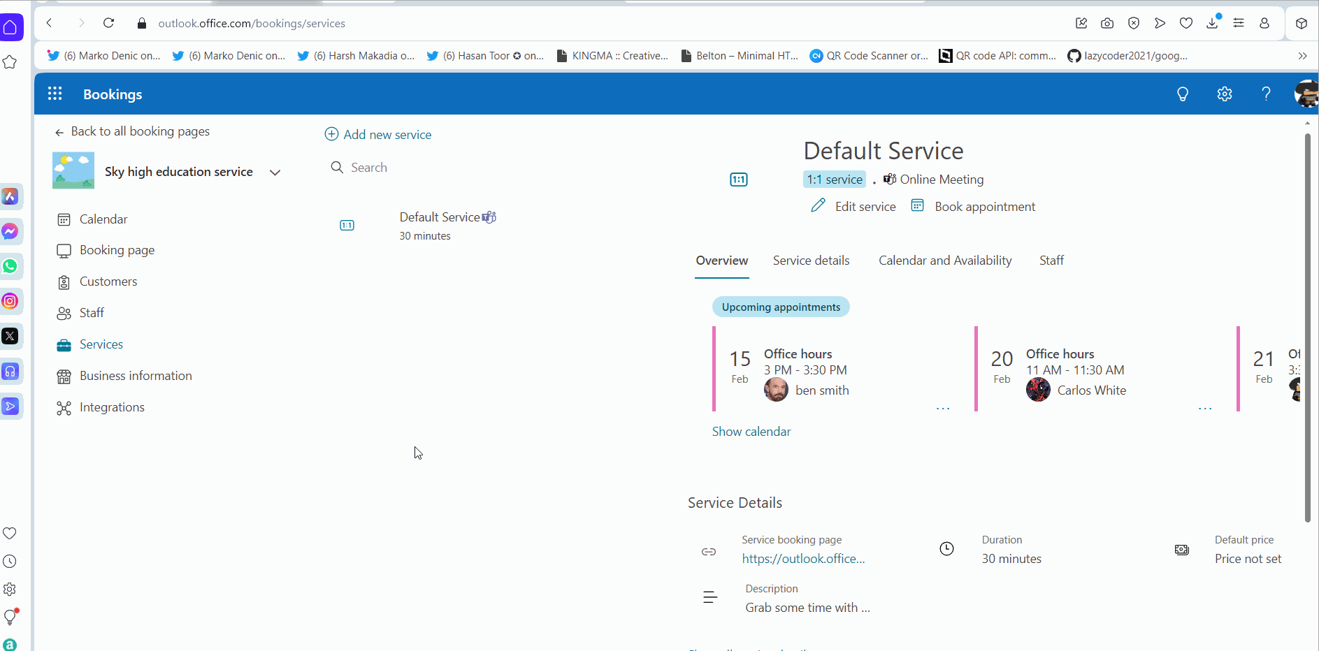 Filling out the new service details like name, description, time slot etc., 