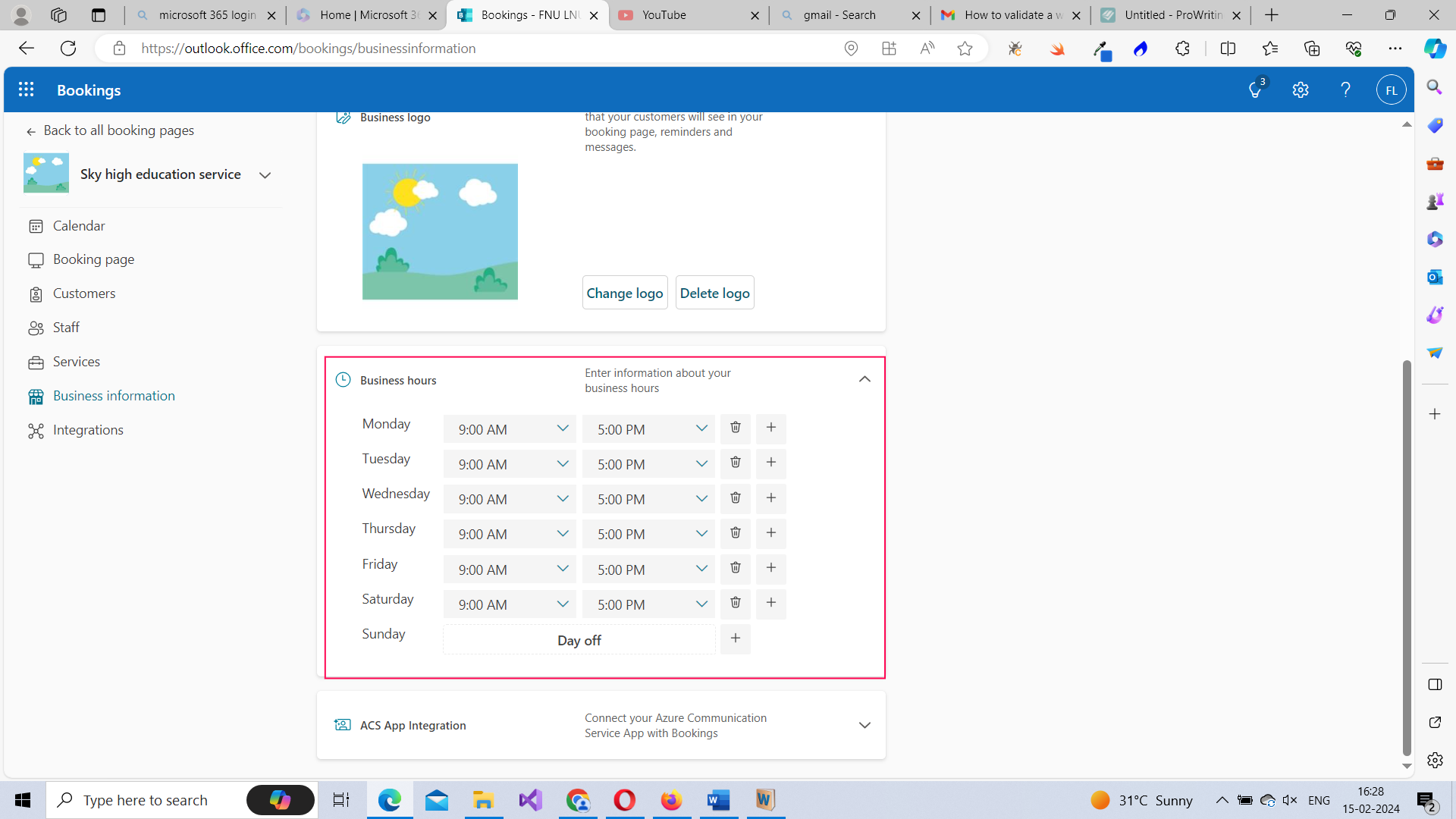 Adding or modifying your business hours. 