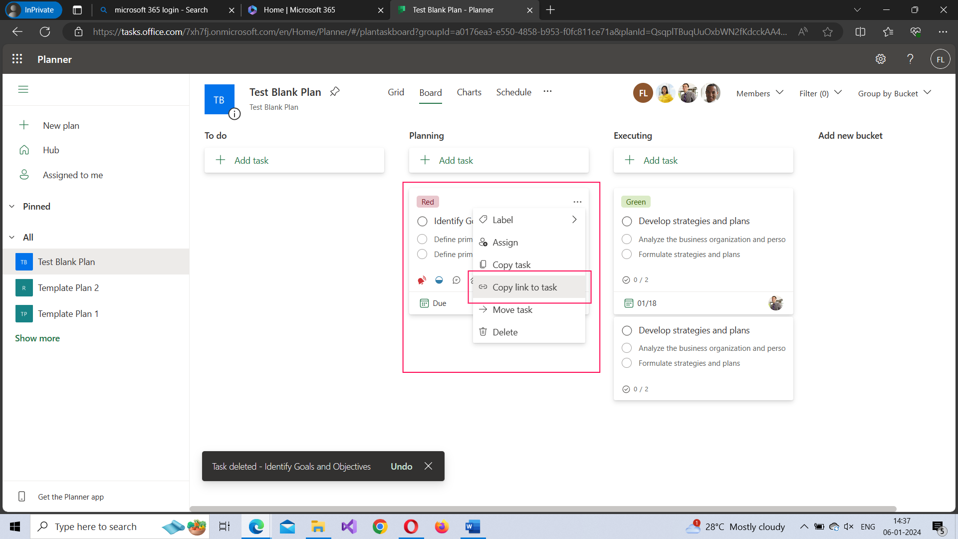 This image shows how you can copy link to a task by clicking the three dots icon and selecting the copy link to task option from the menu. 