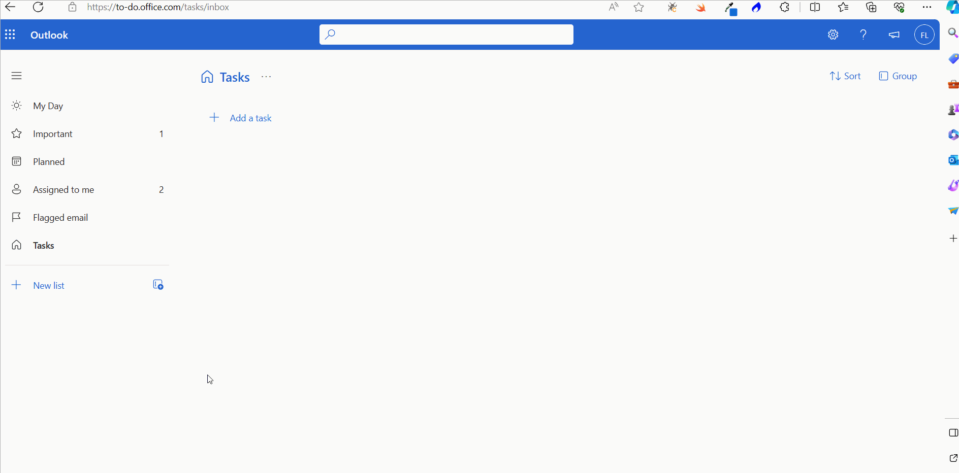 This image shows how you can create a task list by clicking the New list option and entering the name for your task list and pressing the enter key. 
