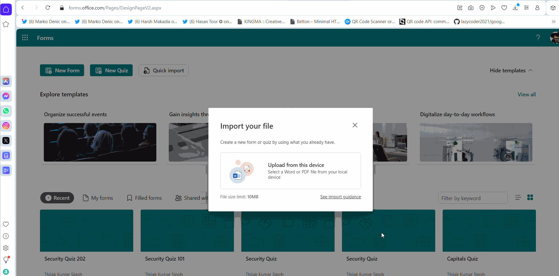 Image shows the guidance for importing form data.