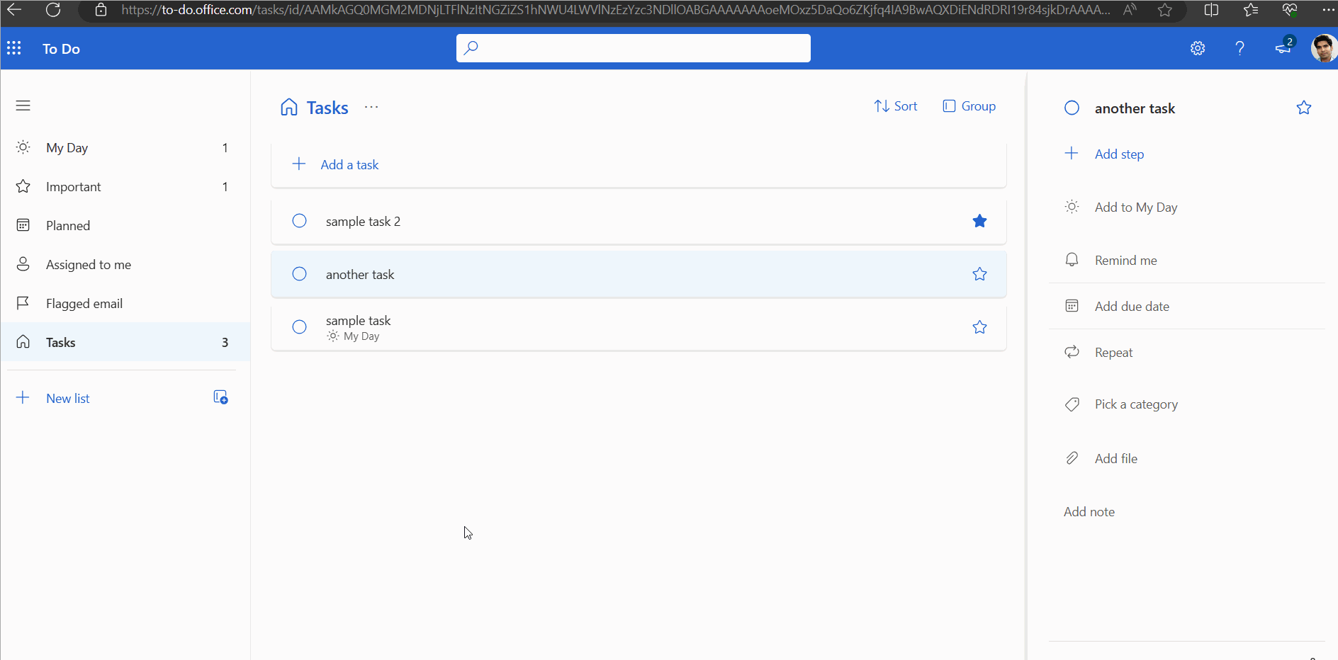 This screenshot shows how you can mark a task as important by clicking the star icon available within the task details section. 