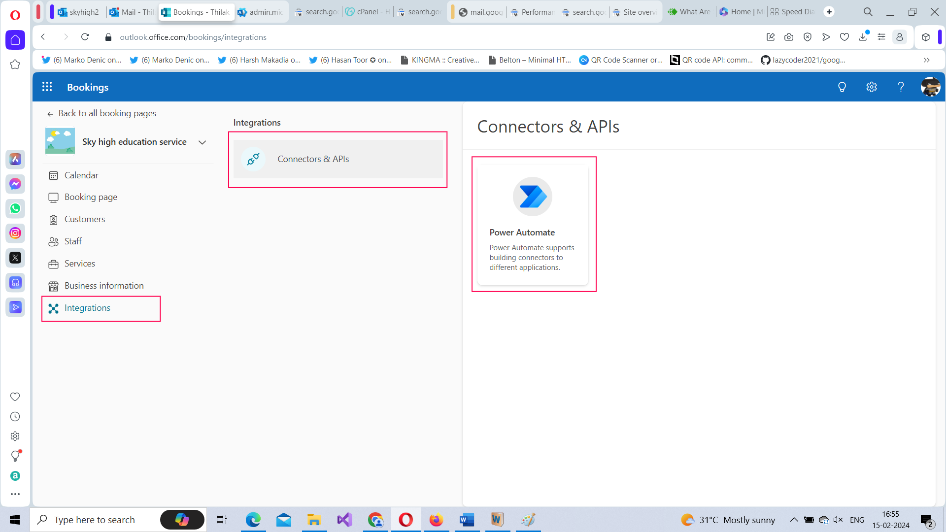 Adding integrations to bookings app. 