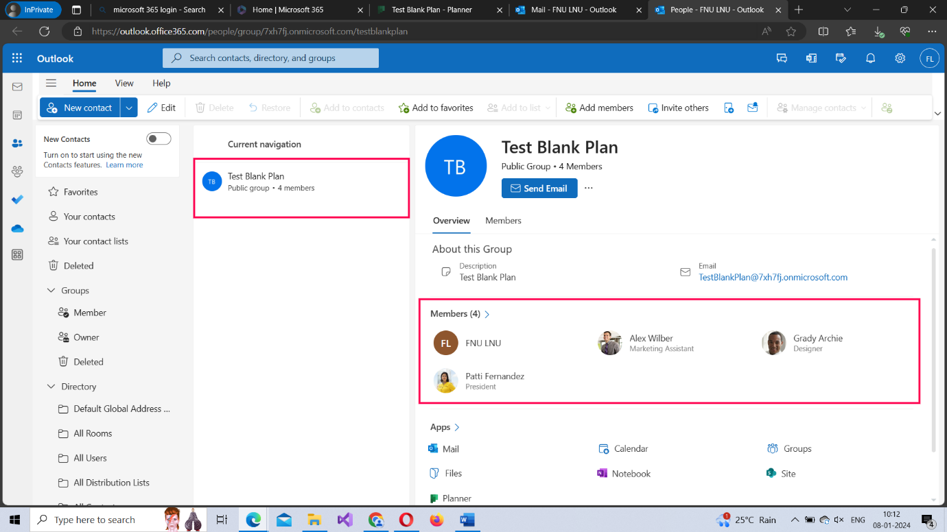 This image shows how you can chat with your planner group members by selecting the members option from the three dots icon. 