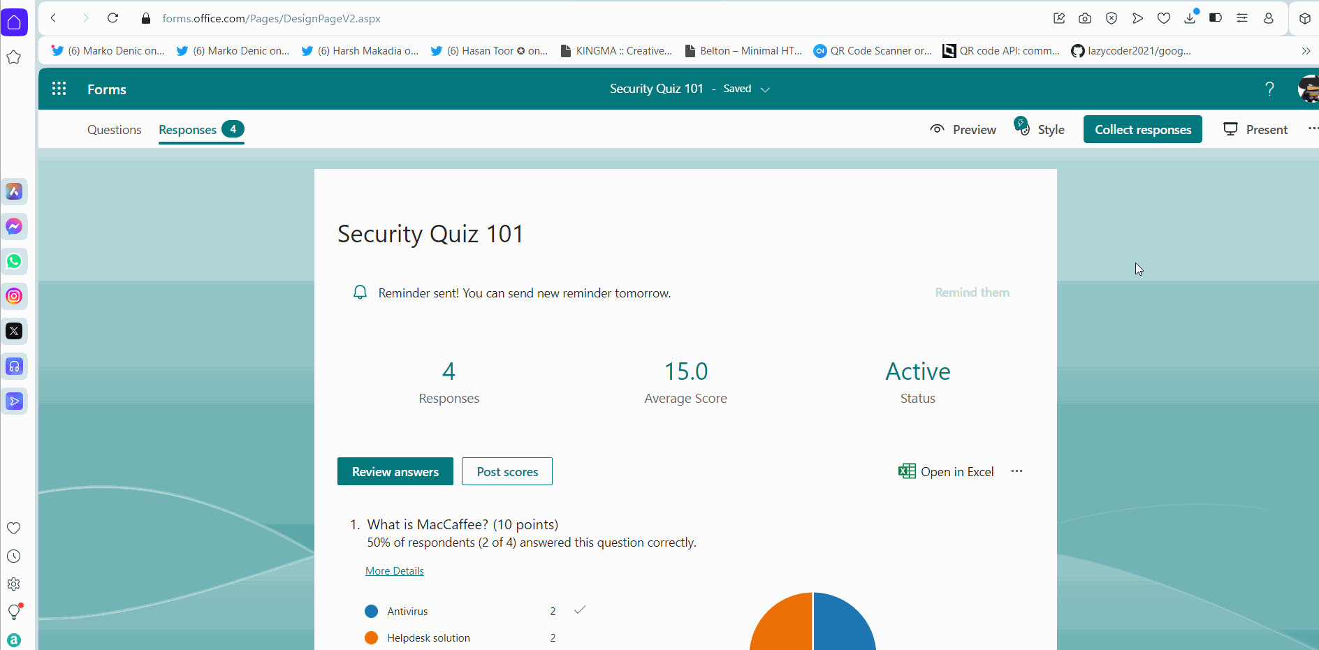 Image shows how to share the quiz results as excel sheets.
