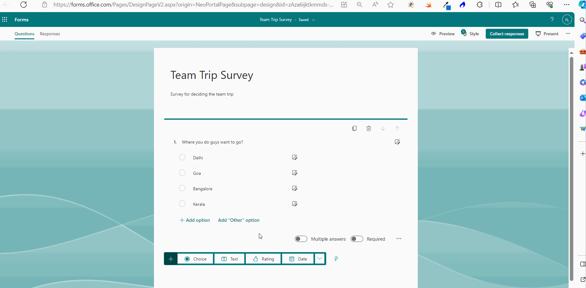 Image shows how a survey question can be marked as mandatory.