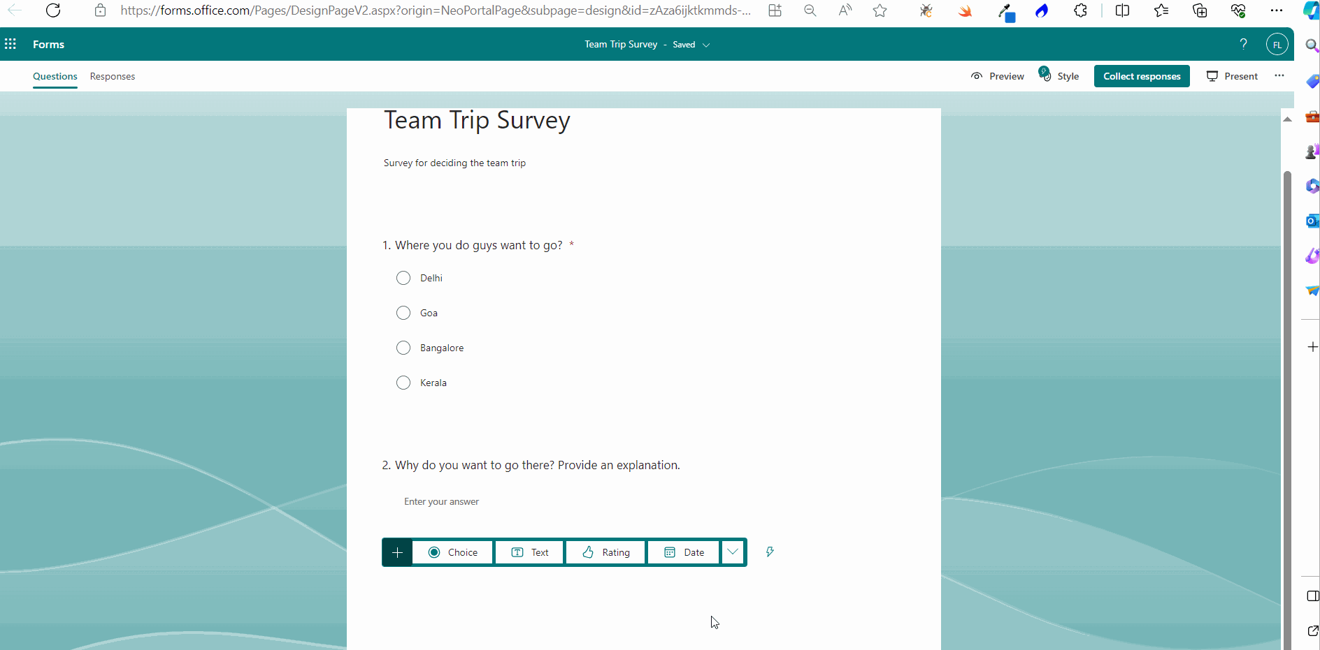 Image shows how a date-based survey question can be created