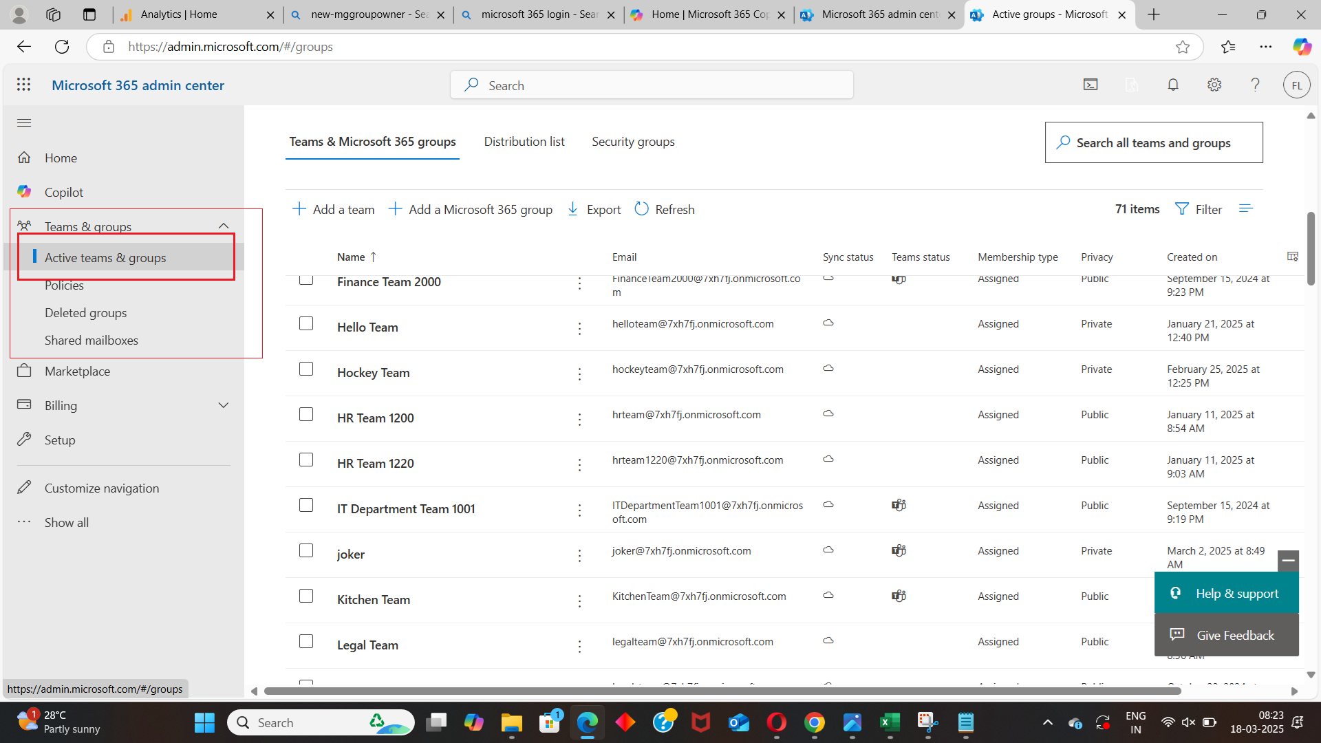 Microsoft 365 admin center interface showing group membership tab with owners option highlighted
