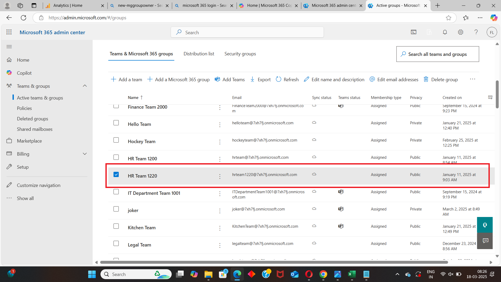 Microsoft 365 admin center interface showing group membership tab with owners option highlighted