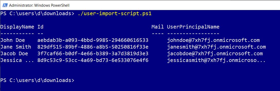 PowerShell script creating multiple Microsoft 365 users from a CSV file using New-MgUser