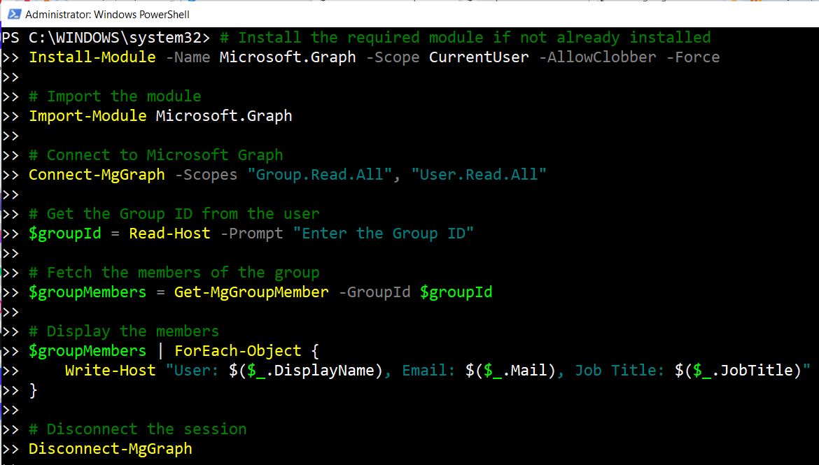 Graph PowerShell Script for listing Microsoft 365 Group M.