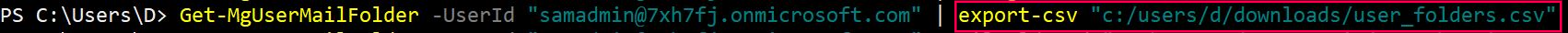 Graph PowerShell command exporting mail folder details to a CSV file