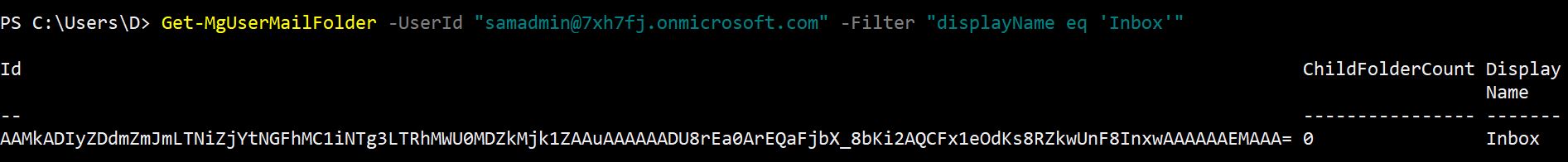 Graph PowerShell command filtering mail folders by display name 'Inbox'