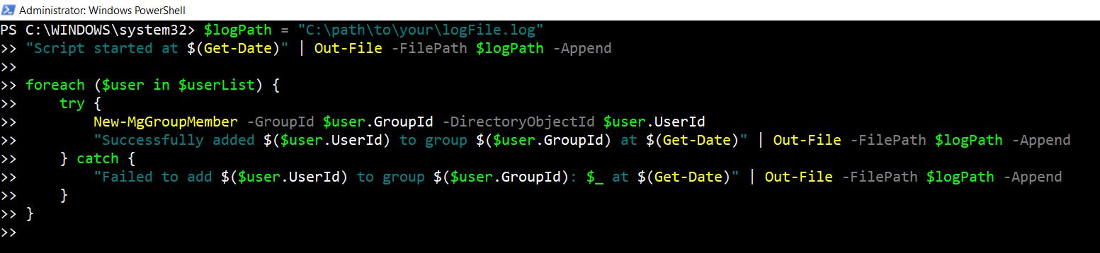 Enhancing Microsoft 365 Group User Import with logging for troubleshooting.
