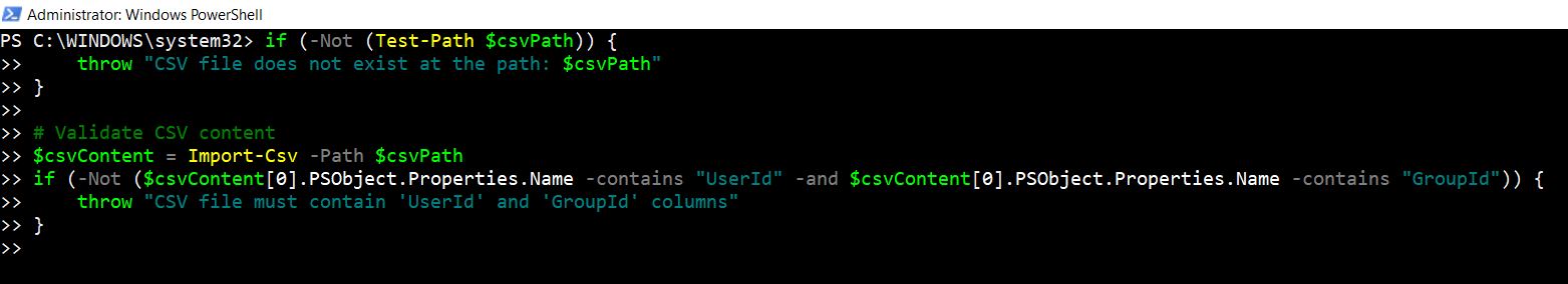 Enhancing Microsoft 365 Group User Import with parameter validation.